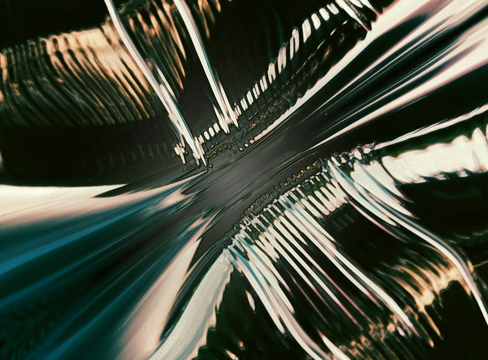 Abstract flowing liquid-metal surface with reflective ridges and dark shadows